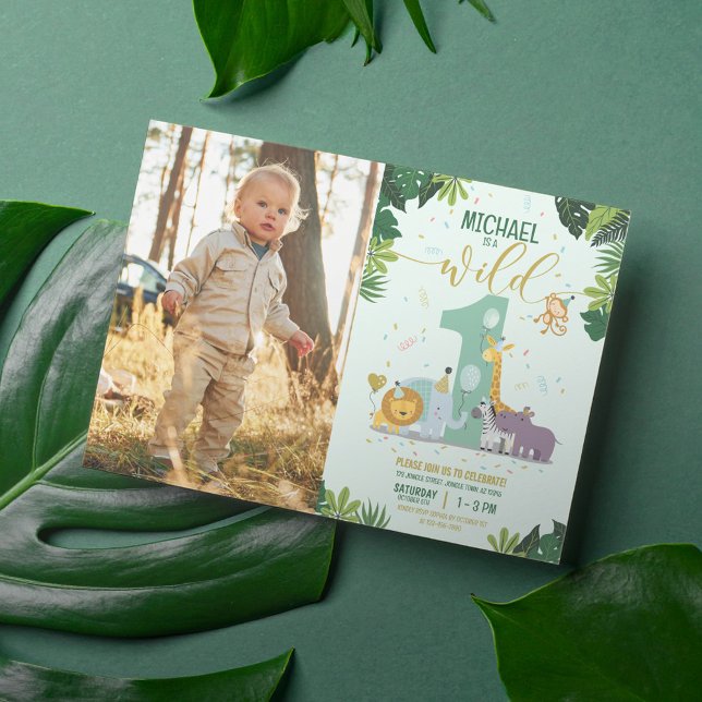 Invitation Cute Safari Animaux Wild One Photo Anniversaire (Créateur téléchargé)