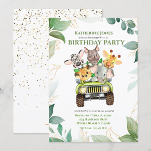 Invitation Cute Safari Jungle Animaux Anniversaire