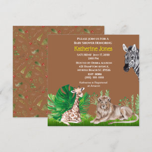 Invitation Cute Safari Jungle Lion Giraffe Zebra Baby shower