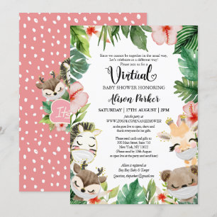 Invitation Cute Safari rose Floral Vert bébé fille virtuelle