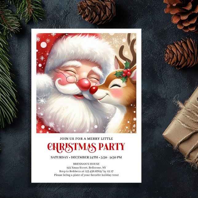 Invitation Cute Santa Rudolph Christmas Winter Wonderland  (Cute Santa Rudolph Christmas Winter Wonderland Party Invite

)