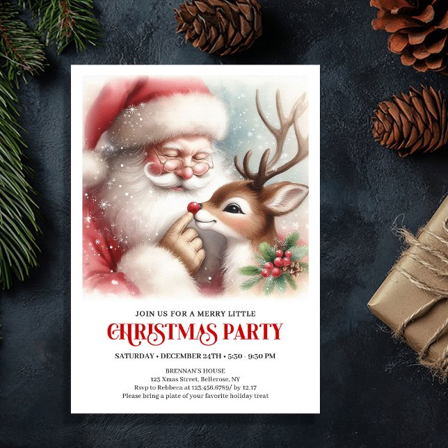 Invitation Cute Santa Rudolph Winter Christmas Party Invite (Cute Santa Rudolph Winter Christmas Party Invite)