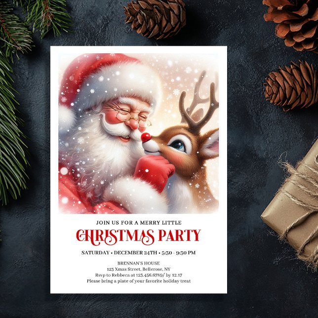 Invitation Cute Santa Rudolph Winter Christmas Party Invite (Cute Santa Rudolph Winter Christmas Party Invite)