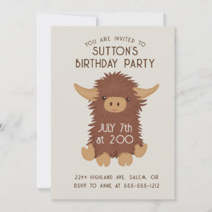 Invitation Cute, shaggy Highland vache personnalisée