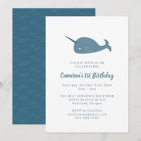 Cute Simple Narwhal Océan Bleu 1er anniversaire fê