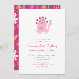 Invitation Cute Simple Pink Dinosaur 2e anniversaire