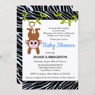 Invitation Cute singe Zebra Stripes Baby shower