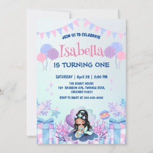 Invitation Cute Sirène Arc-en-ciel Aquarelle fête d'anniversa