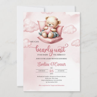 Invitation Cute sleeping bear we can bearly wait for baby