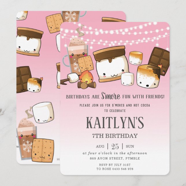 Invitation Cute S'mores Hot Cocacao Camping Bonfire Anniversa (Devant / Derrière)