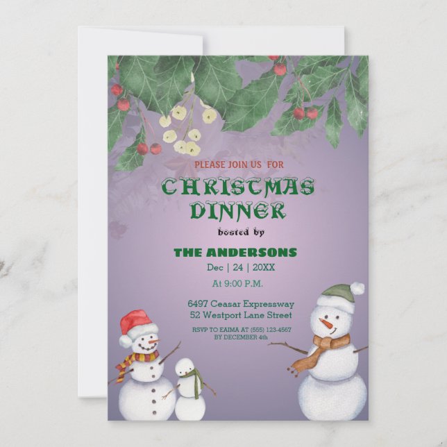 Invitation Cute Snowmen Family Christmas (Devant)