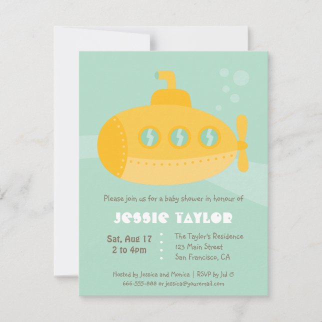 Invitation Cute sous-marin Baby shower sous-marin personnalis (Devant)