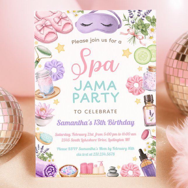 Invitation Cute Spa Pajama Party Birthday (Cute Spa Pajama Party Birthday Invitation
)