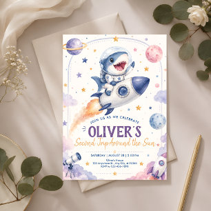 Invitation Cute Space Shark 2e Anniversaire