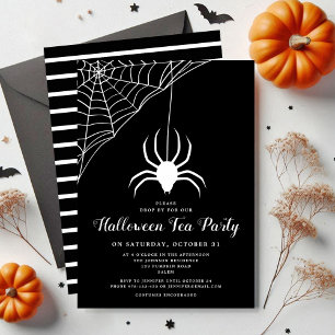 Invitation Cute Spider Black & White Halloween Tea Party