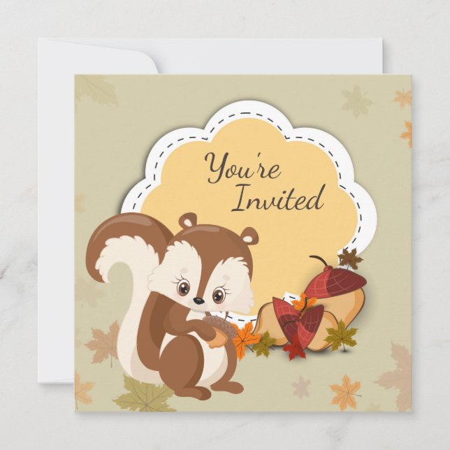 Invitation Cute Squirrel et Acorns Automne Anniversaire Invit (Devant)
