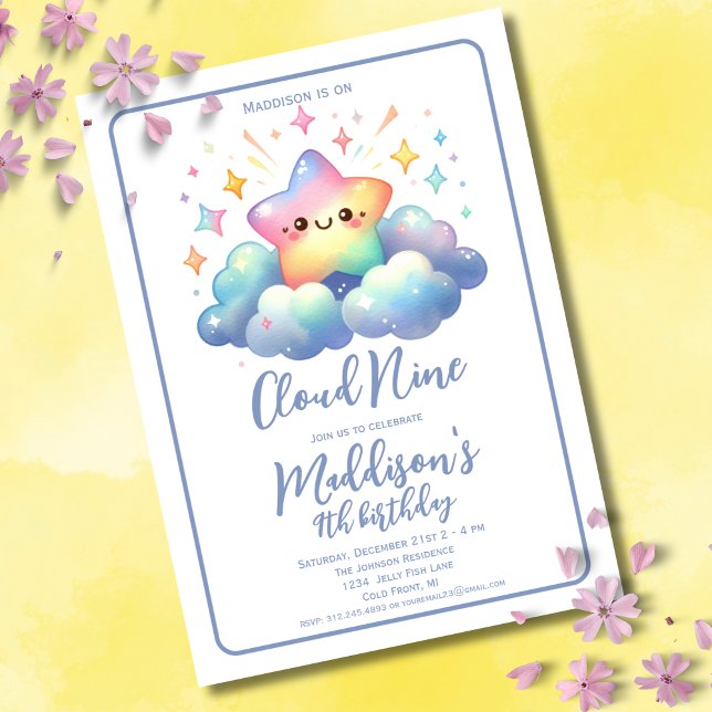 Invitation Cute Star Cloud 9 Filles 9e anniversaire (Créateur téléchargé)
