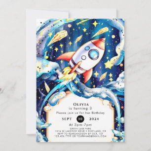 Invitation Cute Stars Rocket Anniversaire