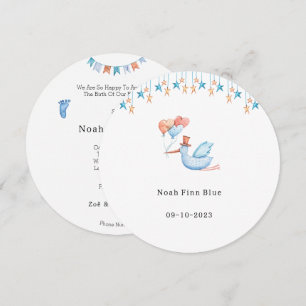 Invitation Cute Stork Bird With Balloons Blue Baby Boy Card
