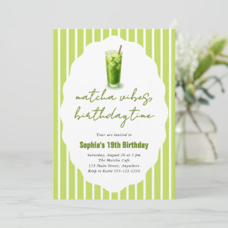 Invitation Cute Stripes Wavy Matcha 19th Birthday Party