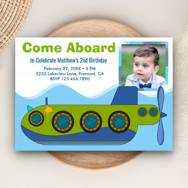 Invitation Cute Submarine Boy Photo Anniversaire Fête Invitat (Créateur téléchargé)