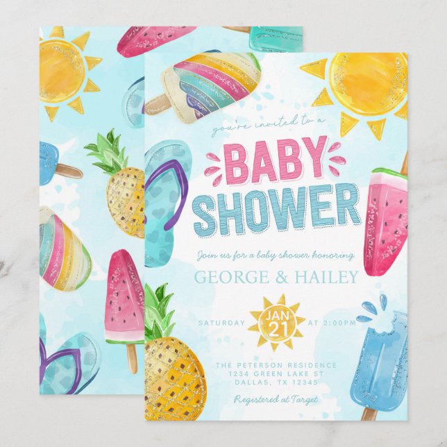 Invitation Cute Summer Popsicle Prêt à Pop Baby shower (Devant / Derrière)