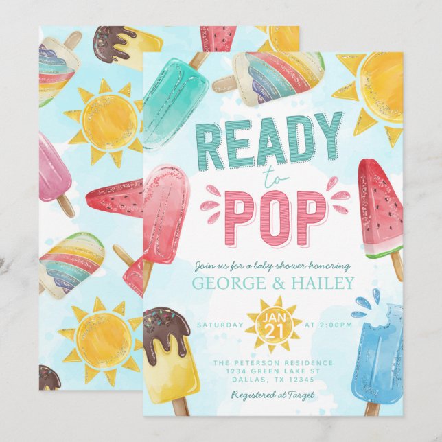 Invitation Cute Summer Popsicle Prêt à Pop Baby shower (Devant / Derrière)