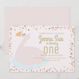 Invitation Cute Swan Rose Bow Confetti Filles Anniversaire
