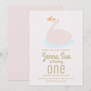 Invitation Cute Swan Rose Bow Girls Anniversaire