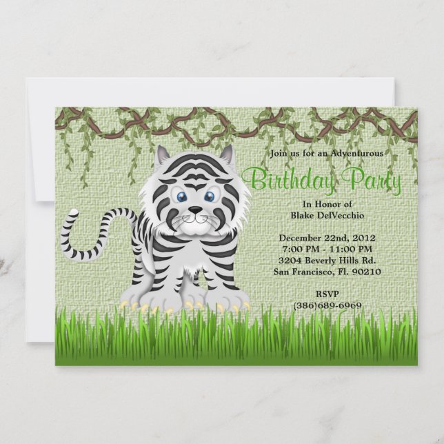 Invitation CUTE Sweet Baby Tiger Vines Jungle Anniversaire (Devant)
