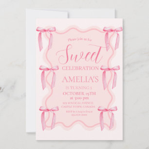 Invitation Cute Sweet Celebration Pink Bow 5e anniversaire