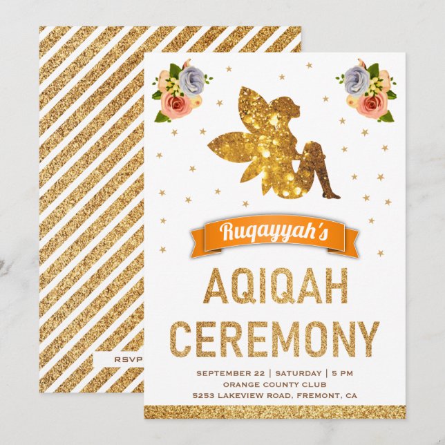 Invitation Cute Sweet Floral Fée Magique Filles Aqiqah (Devant / Derrière)