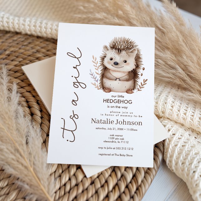 Invitation Cute Sweet Little Hedgehog Its A Girl Baby Shower (Créateur téléchargé)