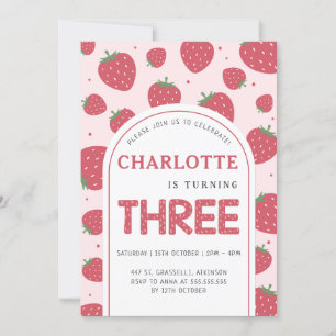 Invitation Cute Sweet Strawberry 3e anniversaire fête rose