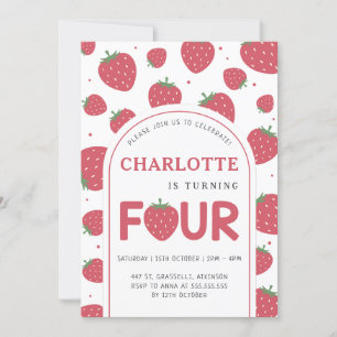 Invitation Cute Sweet Strawberry 4e fête d'anniversaire
