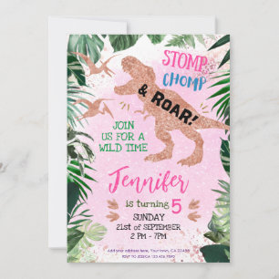 Invitation Cute T Rex Dinosaur Fille Anniversaire