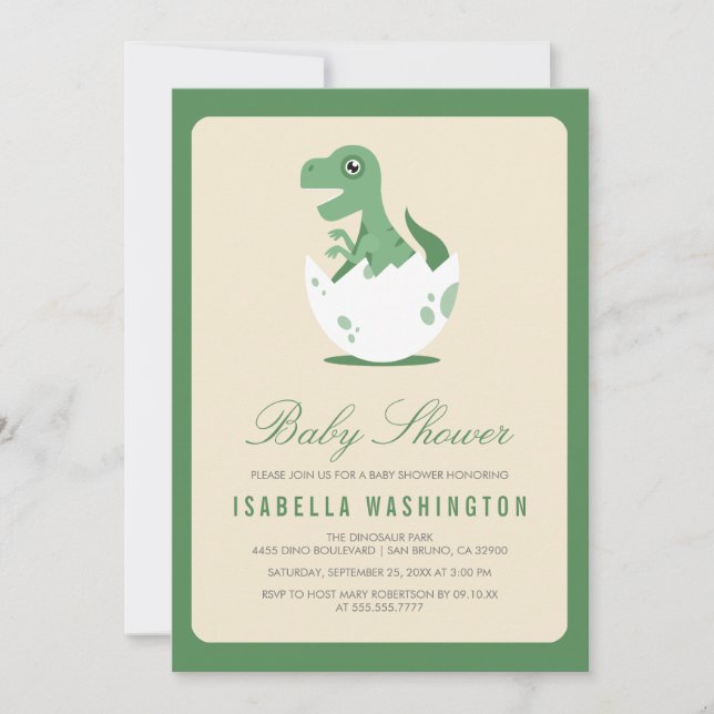 Invitation Cute T.Rex nouvellement éclos dans le Baby shower  (Devant)