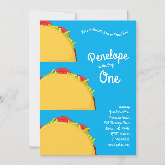 Invitation Cute Taco Enfants 1er anniversaire fête Nourriture (Devant)