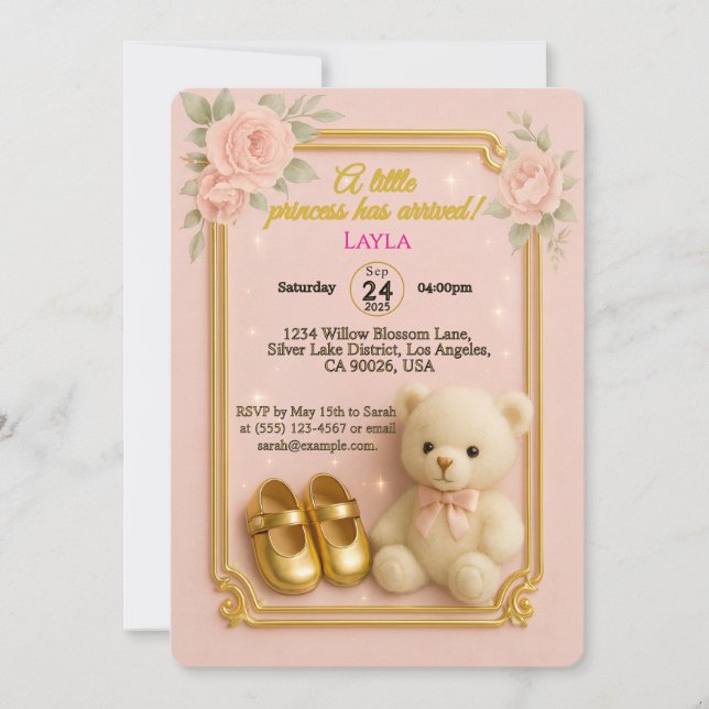 Invitation Cute Teddy Bear Baby Girl InvitationInvitation Inv (Devant)