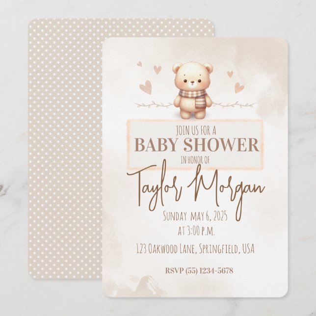 Invitation Cute Teddy Bear Baby Shower  (Devant / Derrière)