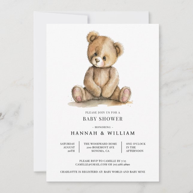 Invitation Cute Teddy Bear Baby Shower (Devant)
