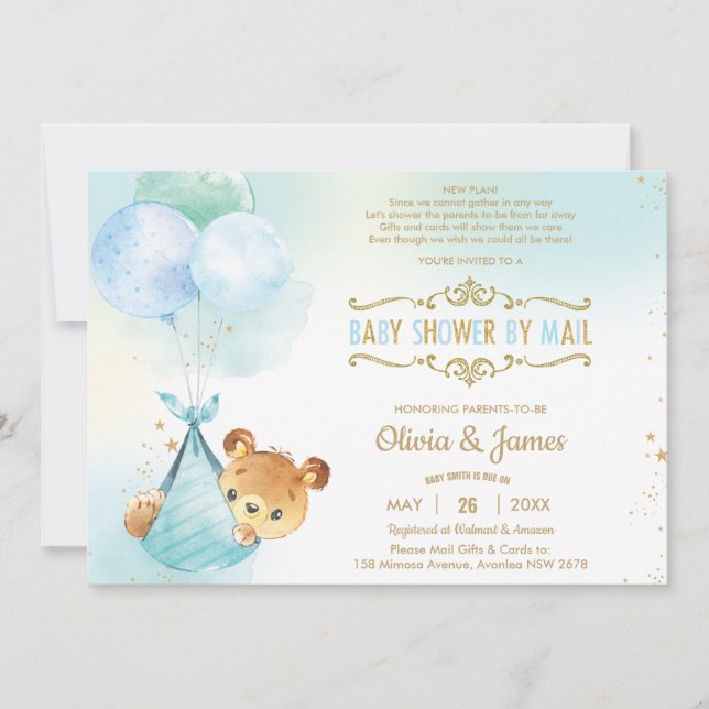 Invitation Cute Teddy Bear Baby shower virtuel par Mail Boy (Devant)
