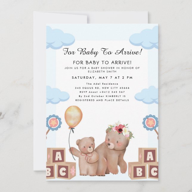 Invitation Cute Teddy Bear Balloon Theme (Devant)