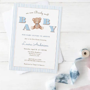 Invitation Cute Teddy Bear Blue Boy Baby shower
