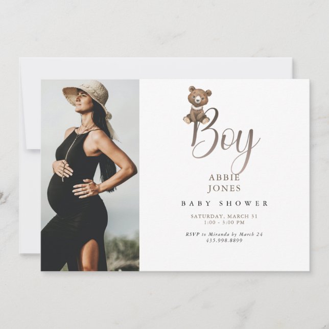 Invitation Cute Teddy Bear Boy Photo Baby shower (Devant)