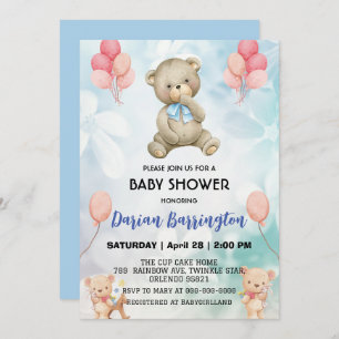 Invitation Cute teddy Bear bulle de fleur bébé garçon douche