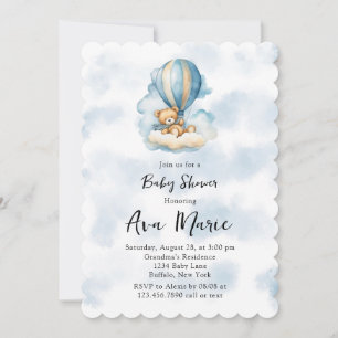 Invitation Cute Teddy Bear Hot Air Balloon Baby shower garçon