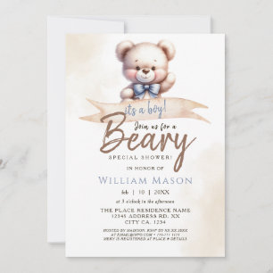 Invitation Cute Teddy Bear I's a Boy Baby shower Aquarelle