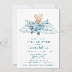 Invitation Cute Teddy Bear Sky Adventure Baby shower
