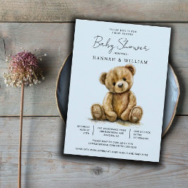 Invitation Cute Teddy Ours Bleu Baby Baby shower garçon